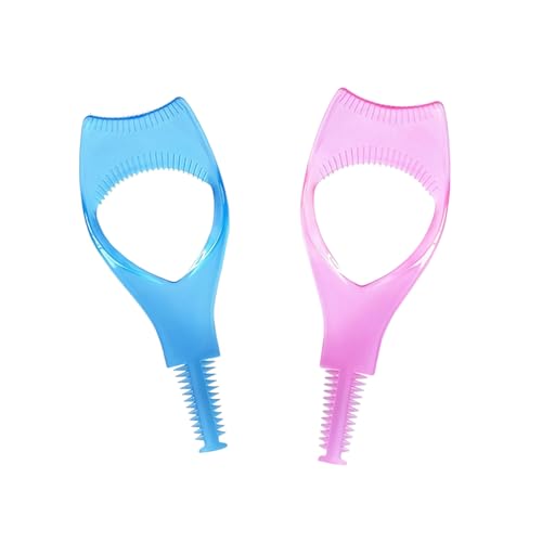 2 Pcs 3 in 1 Eyelash Tool Mascara Applicator Comb Guide and Brush Curler Plastic Eye Makeup Tool Set (Pink + Blue)