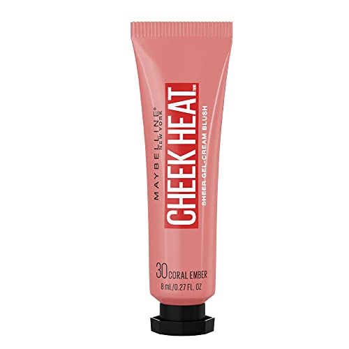 Maybelline New York Cheek Heat Gel-Cream Blush Makeup, Lightweight, Breathable Feel, Sheer Flush Of Color, Natural-Looking, Dewy Finish, Oil-Free, Coral Ember, 1 Count