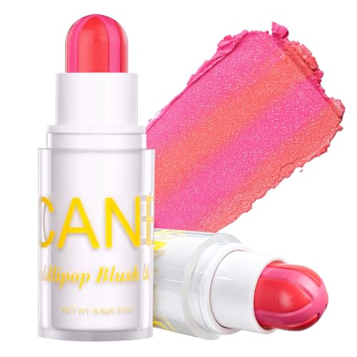 UCANBE Coral Pink Cream Blush Stick for Cheeks, Duo-Tone Buildable Blush Makeup, Hydrating Lightweight Face Blush with Vitamin E, Natural Dewy Finish, Long-Wearing, Water-Resistant
