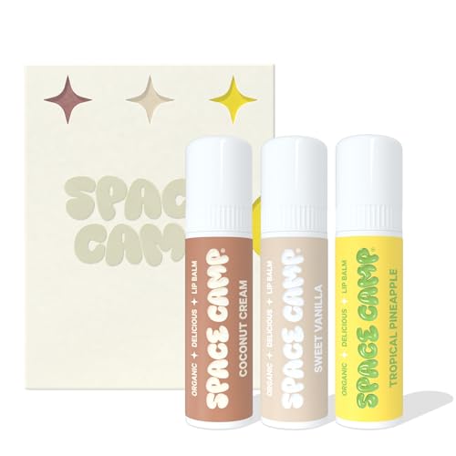 Space Camp Wellness Jumbo Lip Balm Gift Set – Organic Flavored Moisturizing Lip Balm, 3 Pack (Tropical Pineapple, Sweet Vanilla, Coconut Cream) – Hydrating Balm for Dry Lips