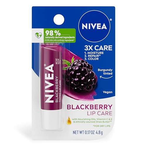 NIVEA Blackberry Lip Care, Tinted Lip Balm with Shea Butter, 0.17 OZ