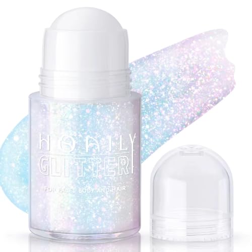 HOSAILY Roll-on Holographic Body Glitter Gel for Face Hair, Chameleon Color Changing Glitter Gel Under Light, Chunky Mermaid Sequins Festival Party Rave Accessories Shimmer Makeup (Sparkling Pink)