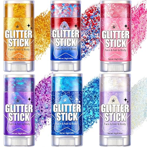 AROIC 6Pcs Body Glitter Stick, Sparkly Mermaid Face Glitter Makeup for Kids
